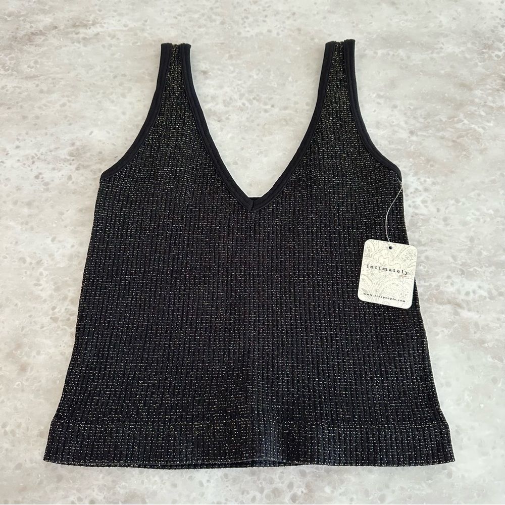 Free People Lurex Solid Rib Brami in Black Combo